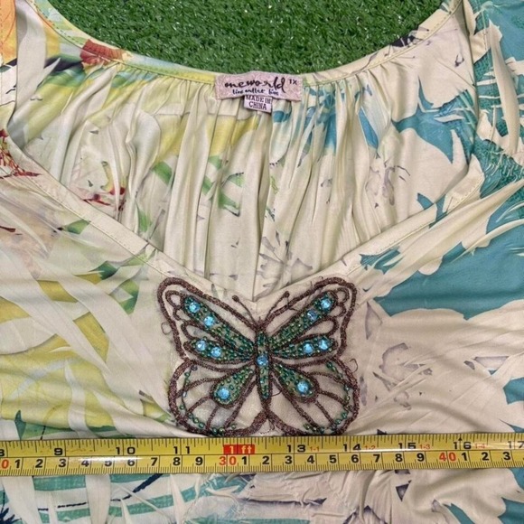 Me world women SZ XL plus SZ butterfly floral nature top blouse fairycore boho - Picture 4 of 6